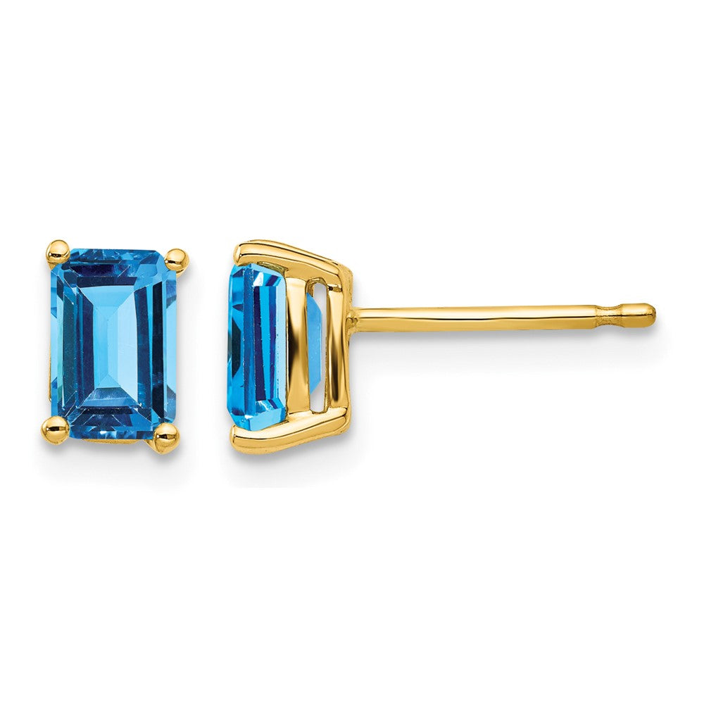 14k 6x4mm Emerald Cut Blue Topaz Earrings