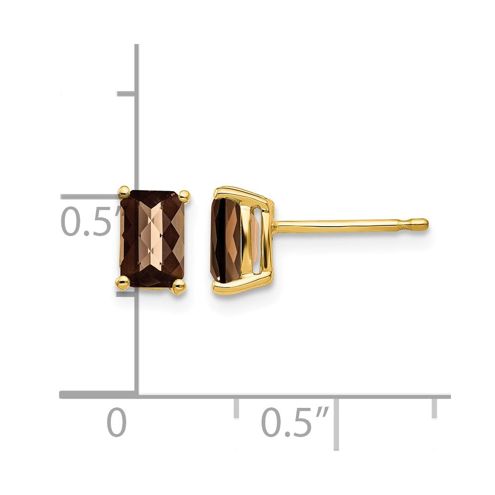14k 6x4 Octagon Checker-Cut Smoky Quartz Earrings