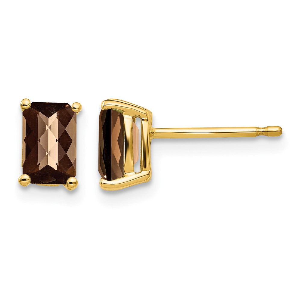 14k 6x4 Octagon Checker-Cut Smoky Quartz Earrings