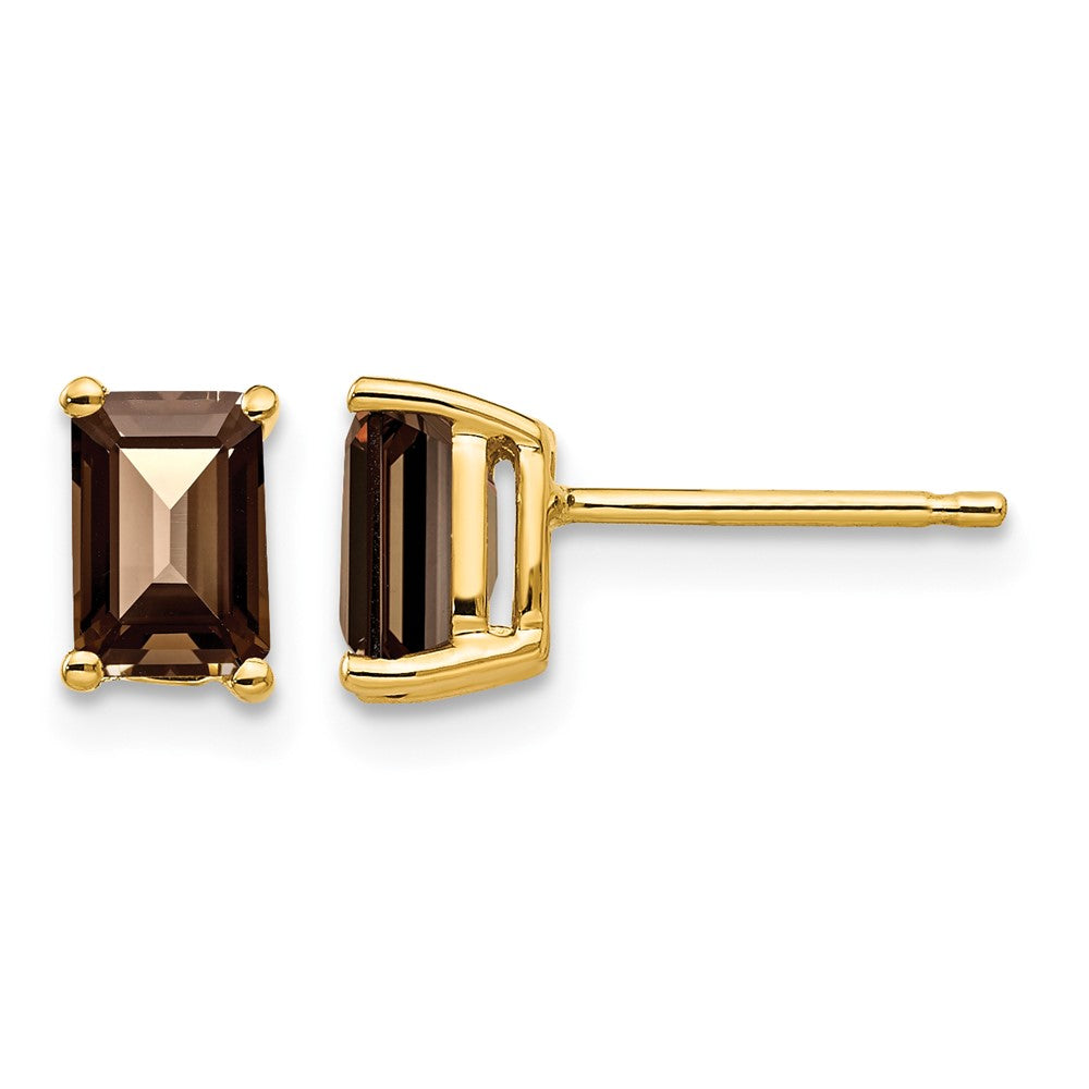 14k 6x4 Emerald Smoky Quartz Earrings