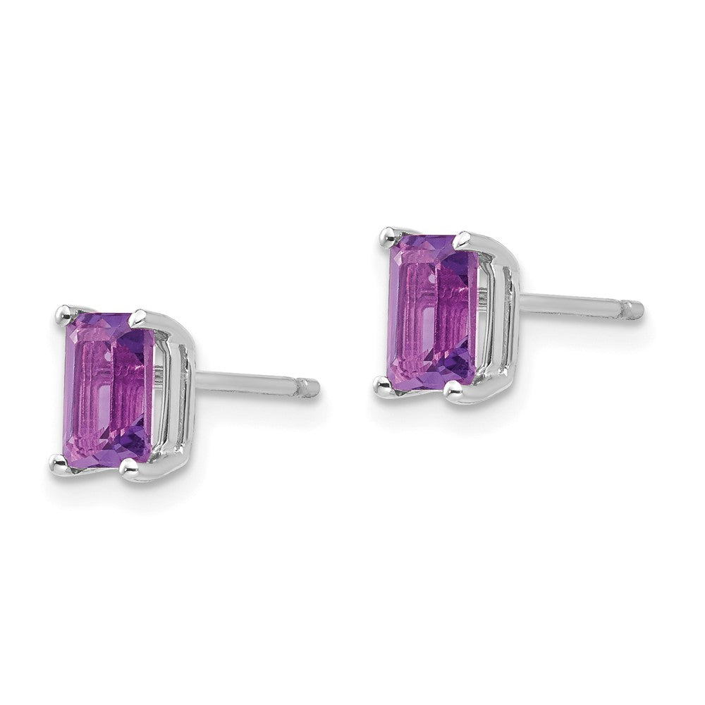 14k White Gold 6x4mm Emerald Cut Amethyst Earrings