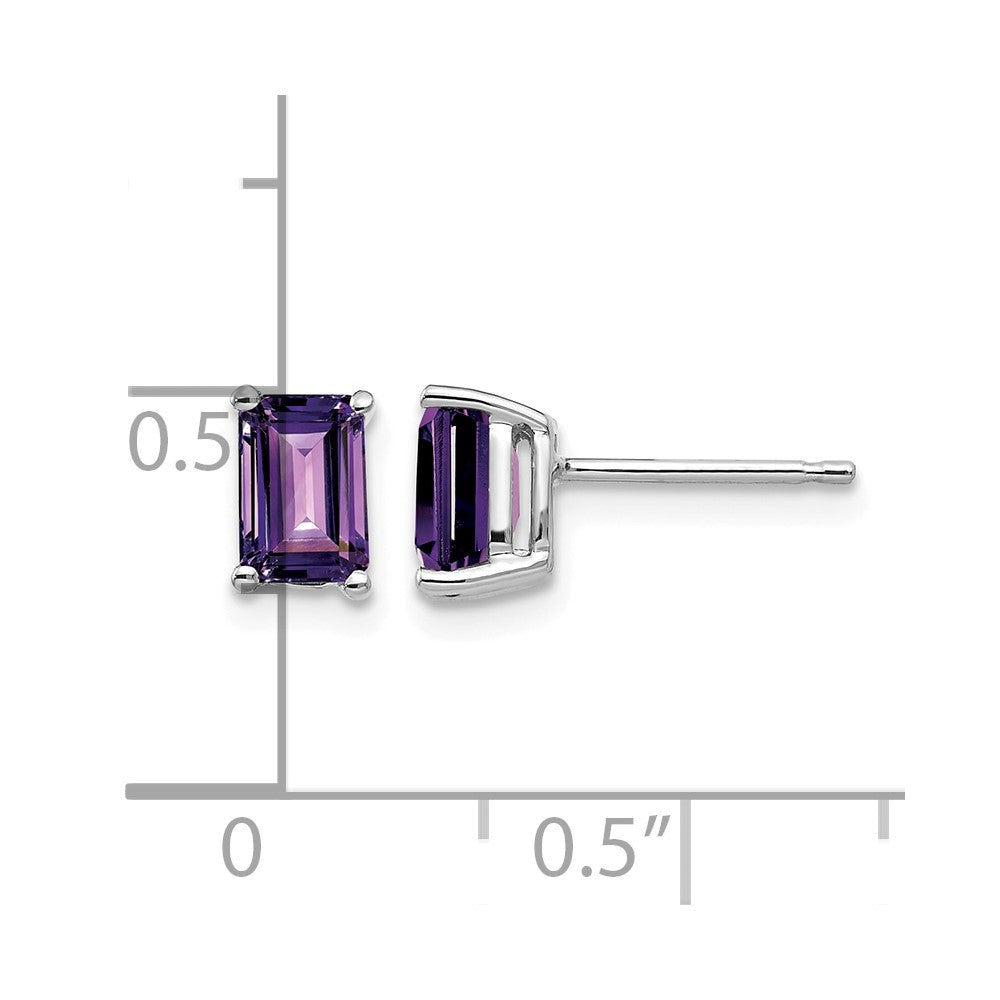 14k White Gold 6x4mm Emerald Cut Amethyst Earrings