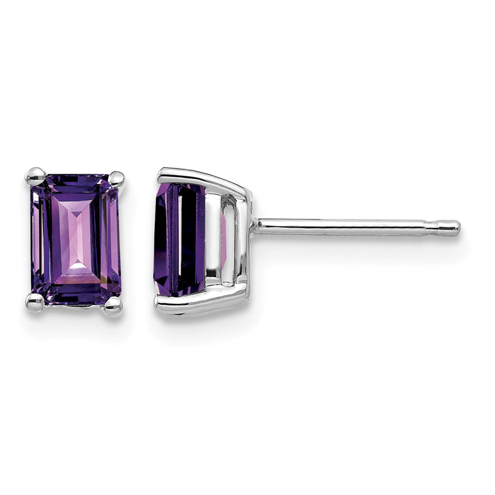 14k White Gold 6x4mm Emerald Cut Amethyst Earrings