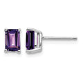 14k White Gold 6x4mm Emerald Cut Amethyst Earrings