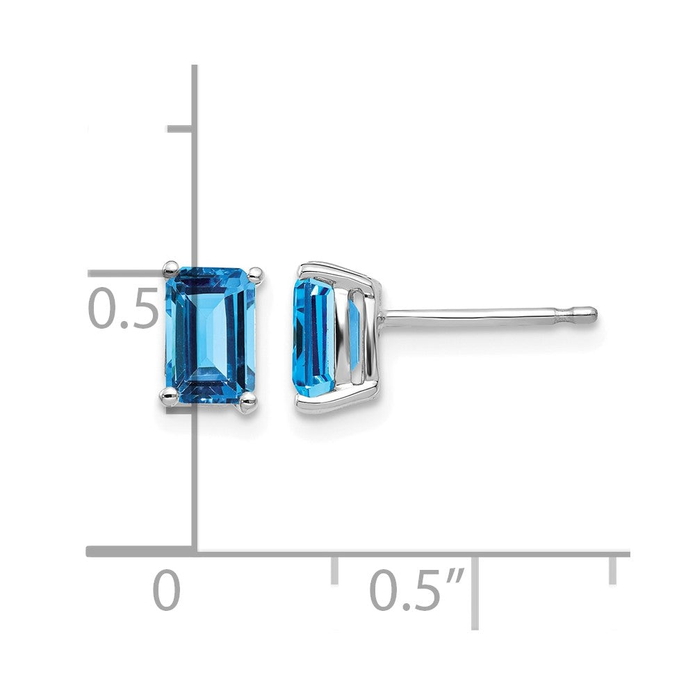 14k White Gold 6x4mm Emerald Cut Blue Topaz Earrings