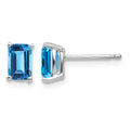 14k White Gold 6x4mm Emerald Cut Blue Topaz Earrings