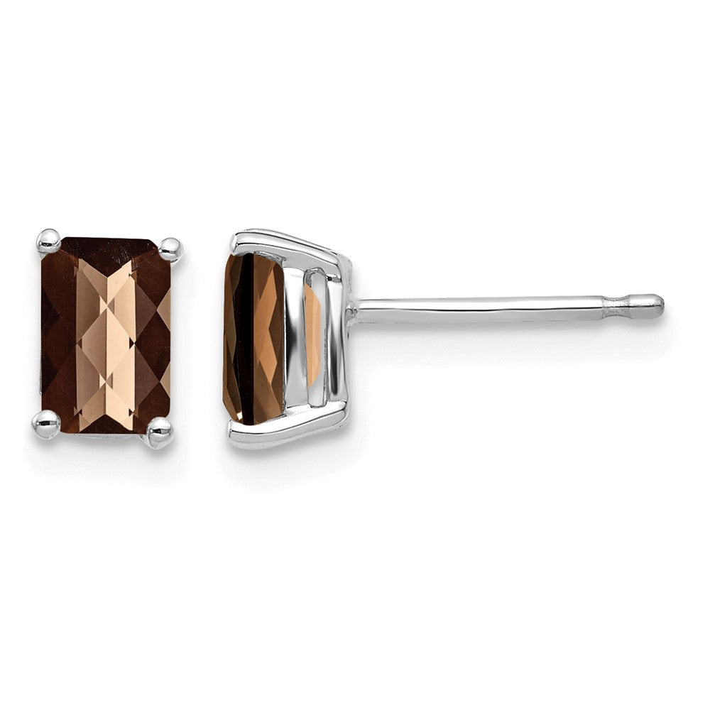 14kw 6x4mm Octagon Checker-Cut Smoky Quartz Earrings