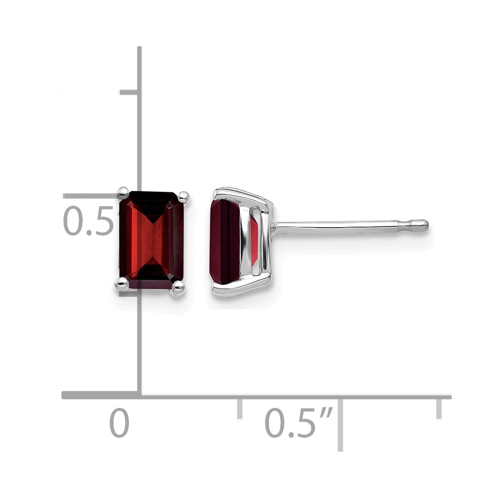 14k White Gold 6x4mm Emerald Cut Garnet Earrings