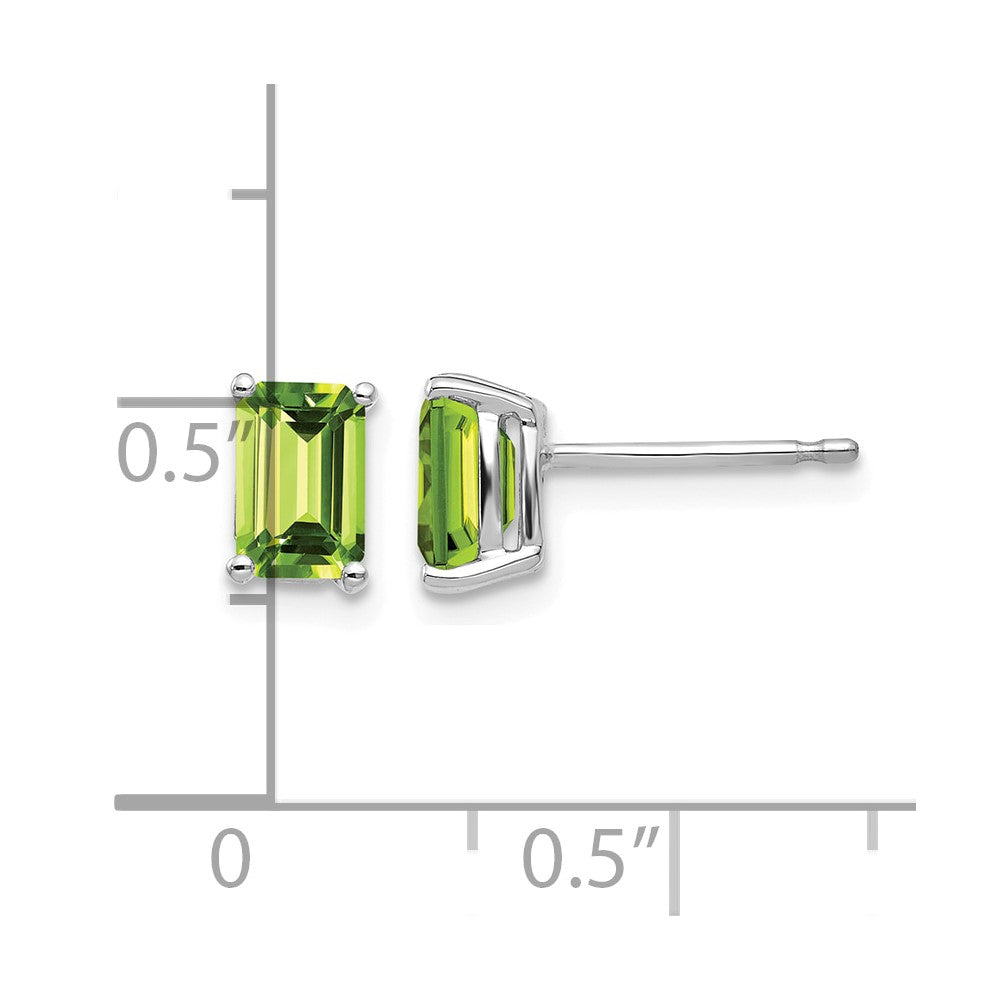 14k White Gold 6x4mm Emerald Cut Peridot Earrings