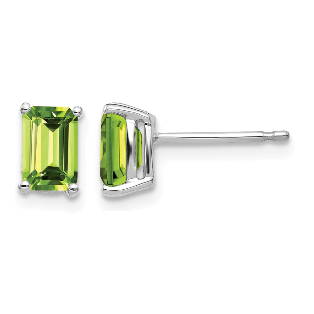 14k White Gold 6x4mm Emerald Cut Peridot Earrings
