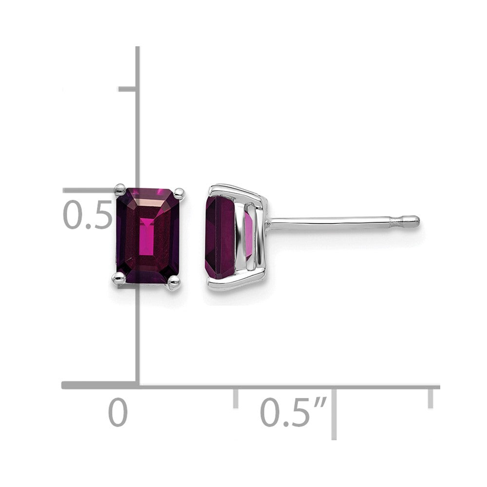 14k White Gold 6x4 Emerald Cut Rhodolite Garnet Stud Earrings