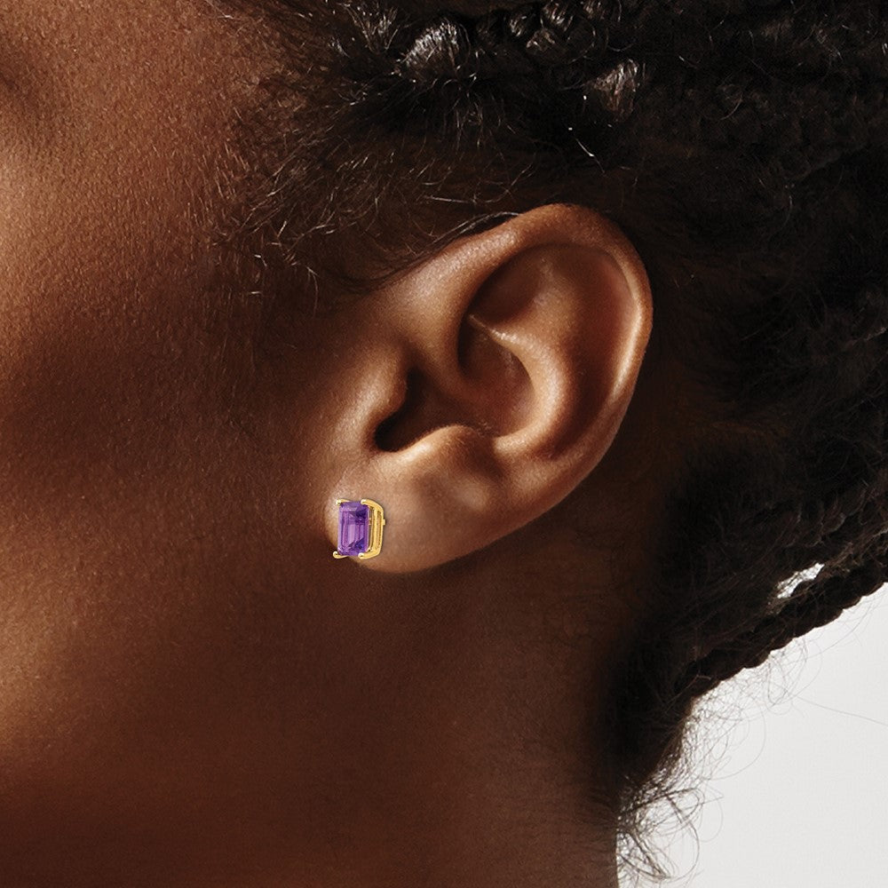 14k 7x5mm Emerald Cut Amethyst Earrings