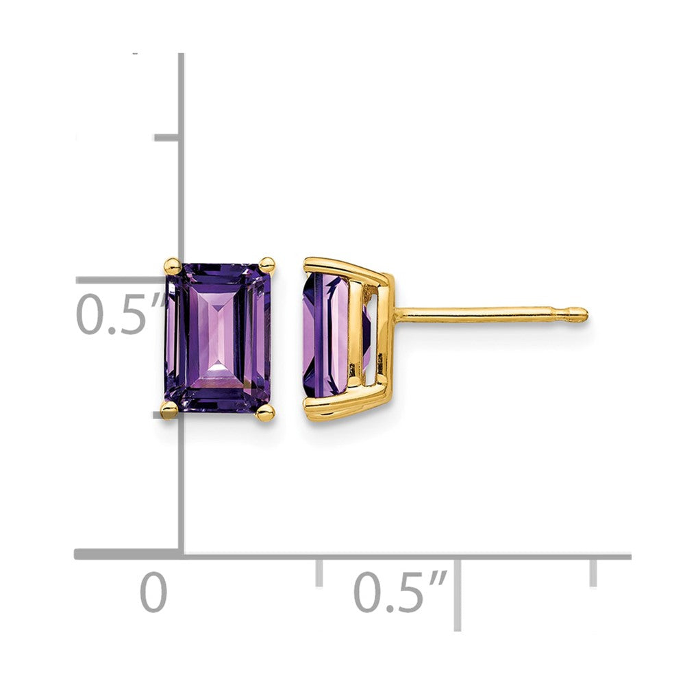 14k 7x5mm Emerald Cut Amethyst Earrings