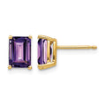 14k 7x5mm Emerald Cut Amethyst Earrings