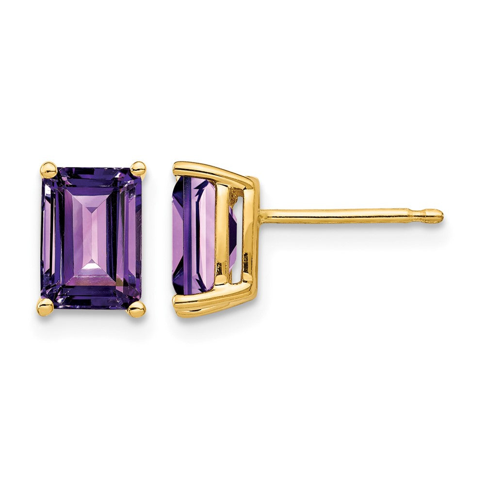 14k 7x5mm Emerald Cut Amethyst Earrings