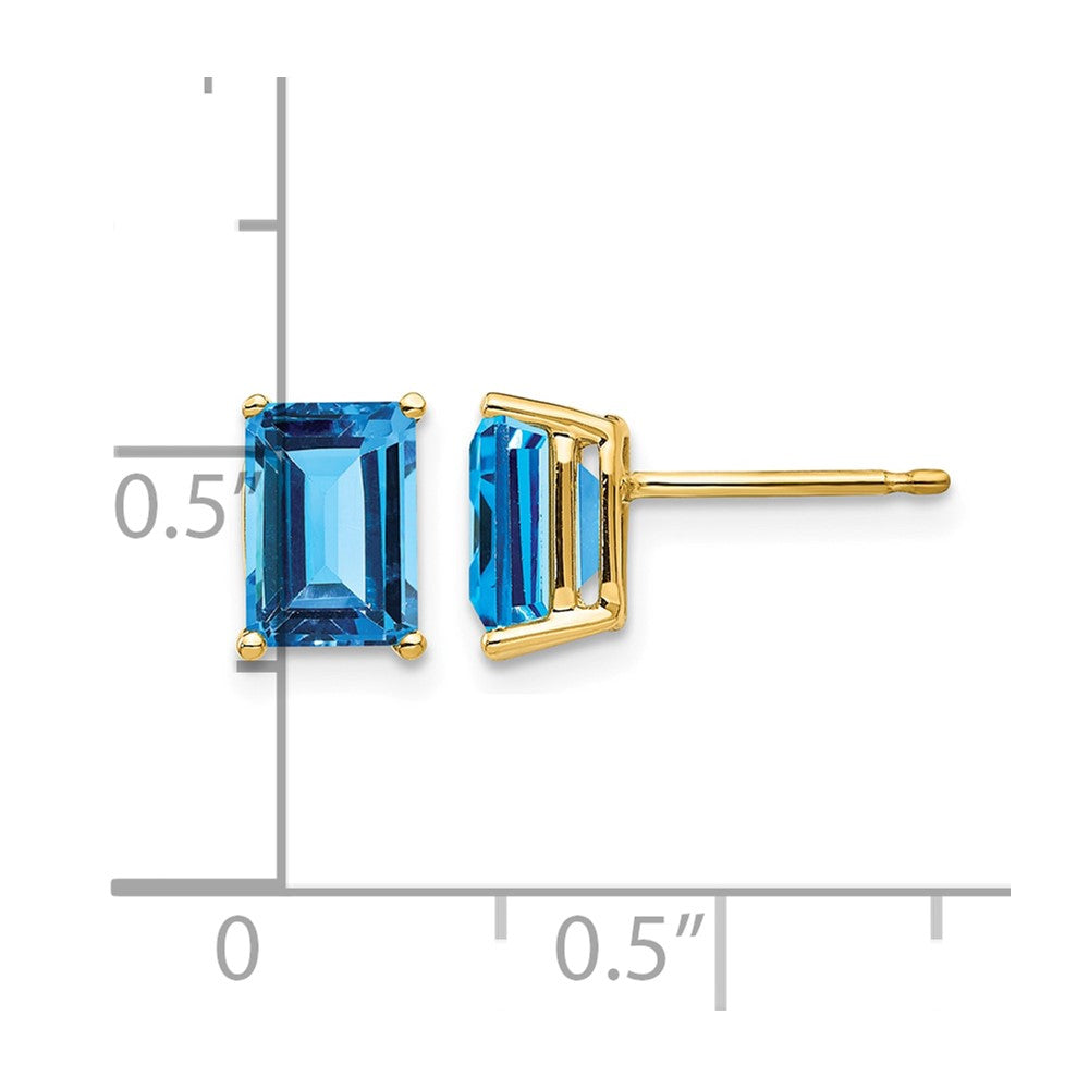 14k 7x5mm Emerald Cut Blue Topaz Earrings