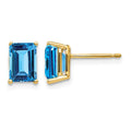14k 7x5mm Emerald Cut Blue Topaz Earrings