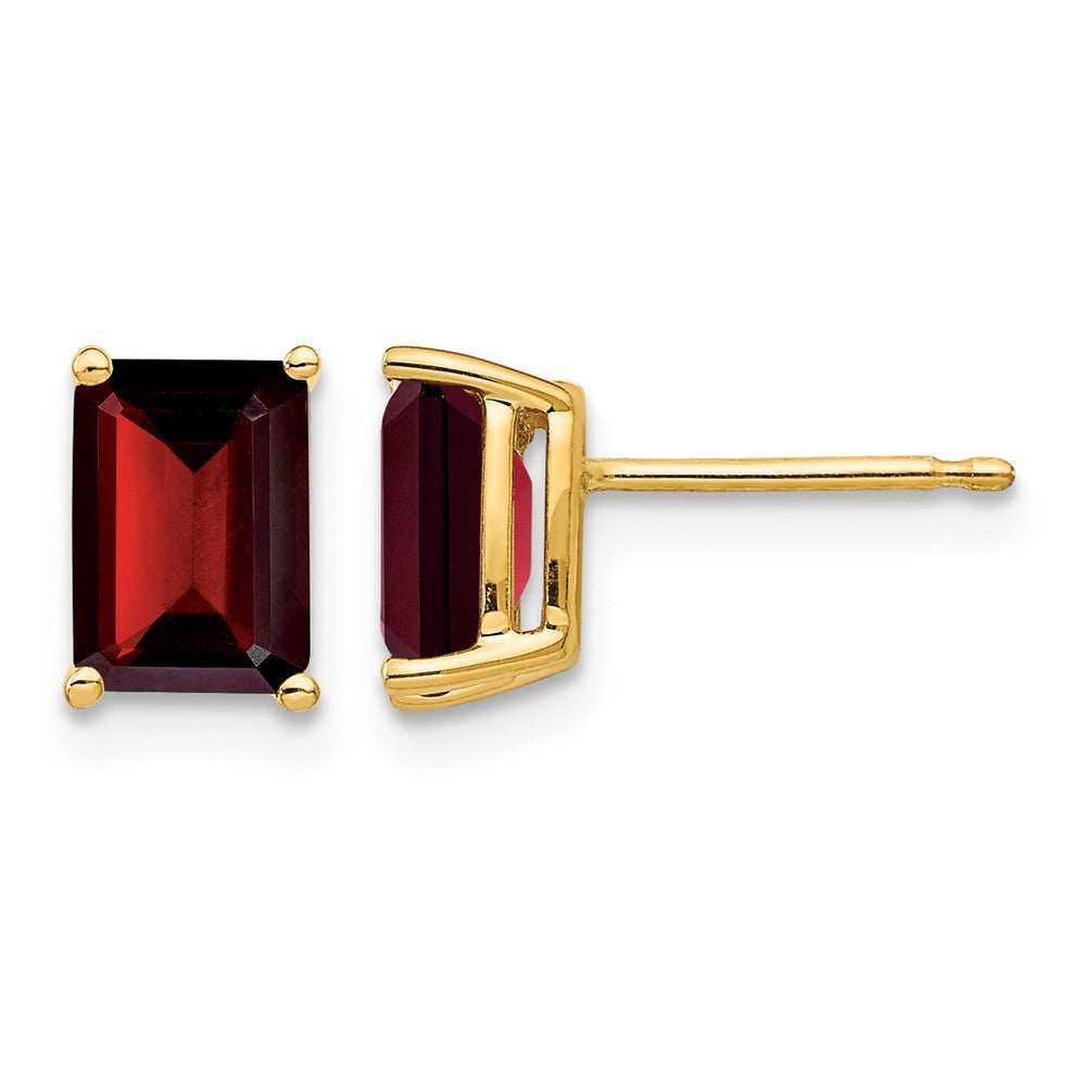 14k 7x5mm Emerald Cut Garnet Earrings