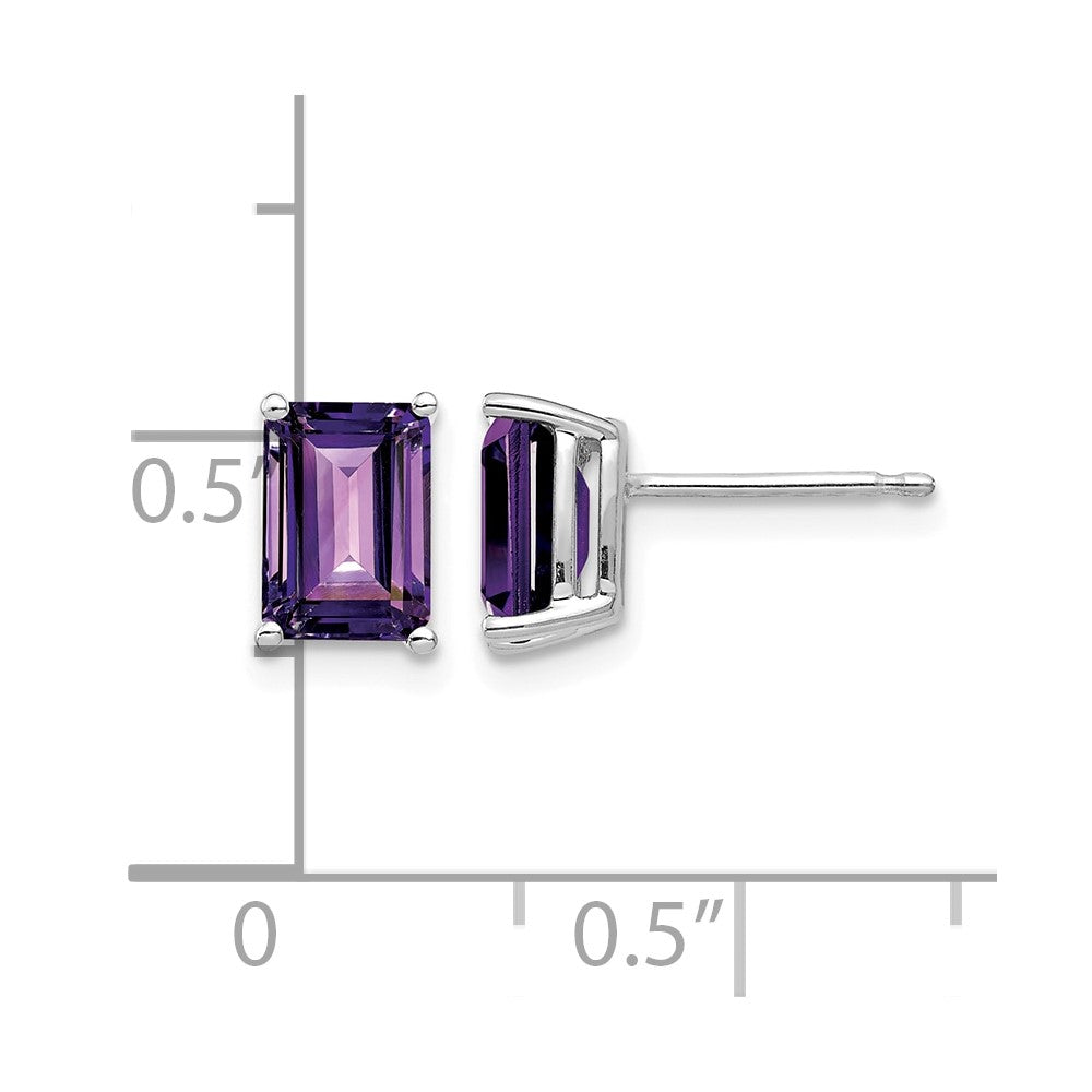 14k White Gold 7x5mm Emerald Cut Amethyst Earrings