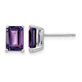 14k White Gold 7x5mm Emerald Cut Amethyst Earrings