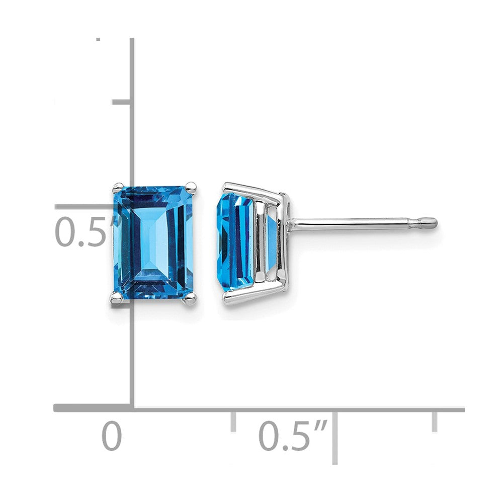 14k White Gold 7x5mm Emerald Cut Blue Topaz Earrings