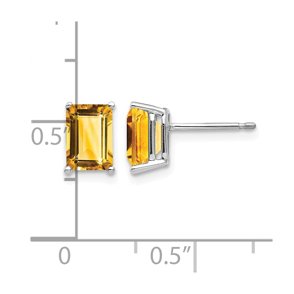 14k White Gold 7x5mm Emerald Cut Citrine Earrings