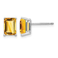 14k White Gold 7x5mm Emerald Cut Citrine Earrings