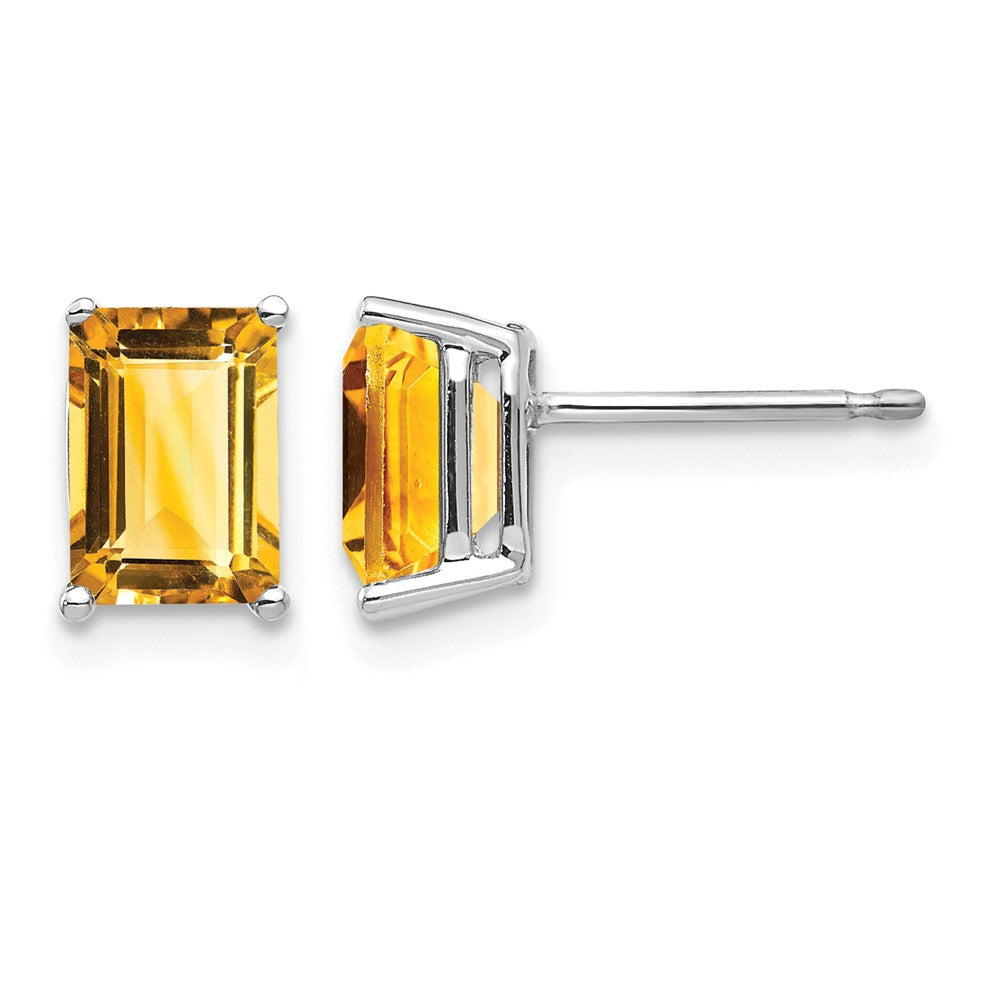 14k White Gold 7x5mm Emerald Cut Citrine Earrings