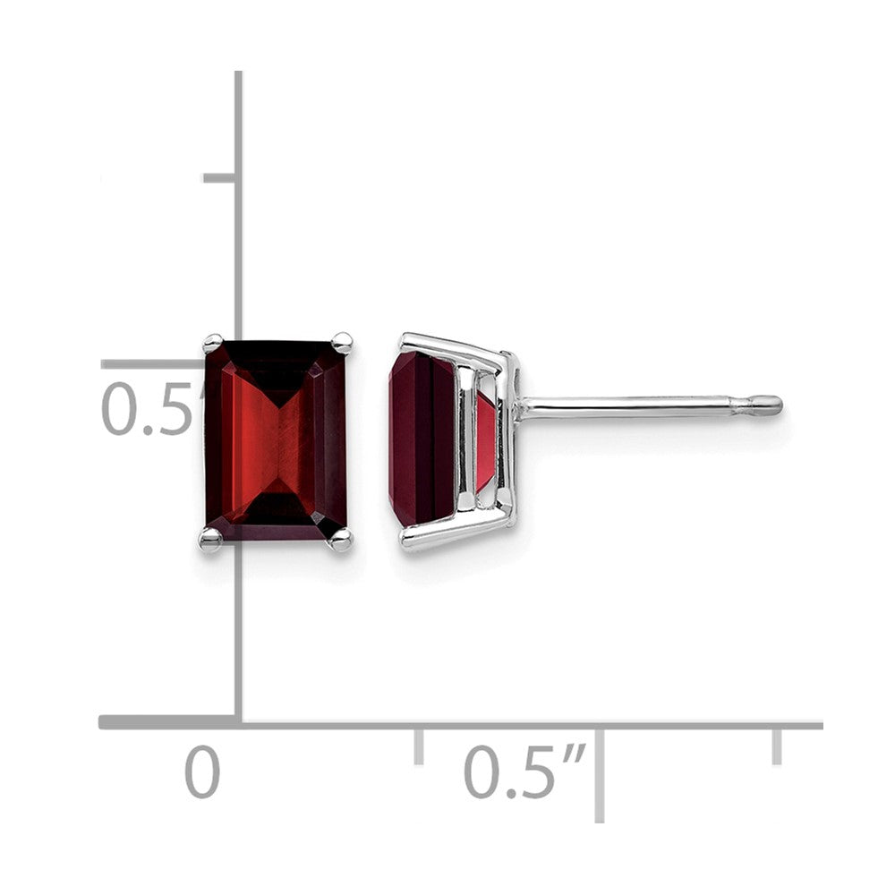 14k White Gold 7x5mm Emerald Cut Garnet Earrings