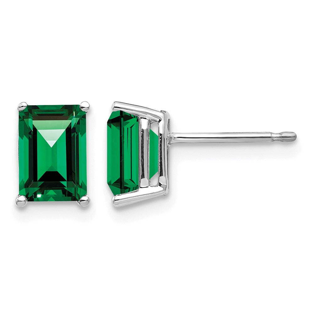 14k White Gold 7x5mm Emerald Cut Mount St. Helens Earrings