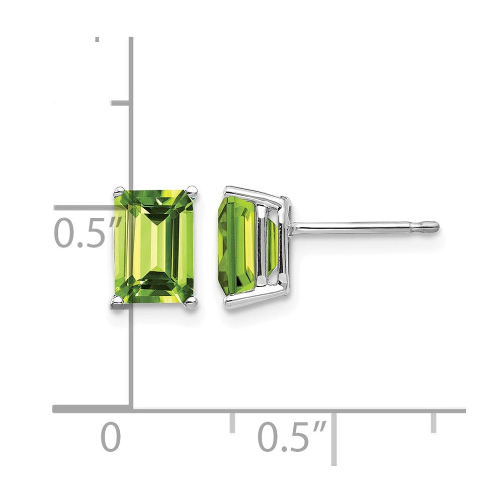 14k White Gold 7x5mm Emerald Cut Peridot Earrings