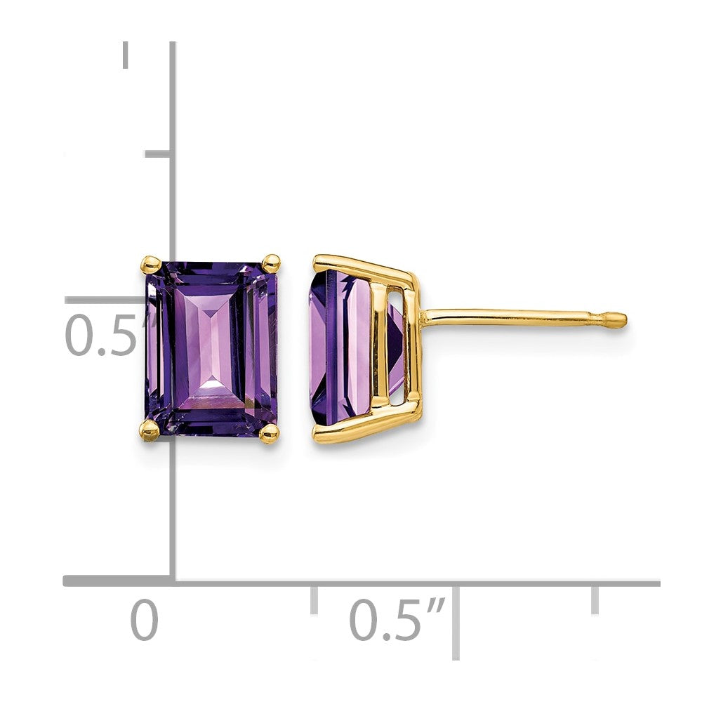 14k 8x6mm Emerald Cut Amethyst Earrings