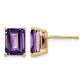 14k 8x6mm Emerald Cut Amethyst Earrings