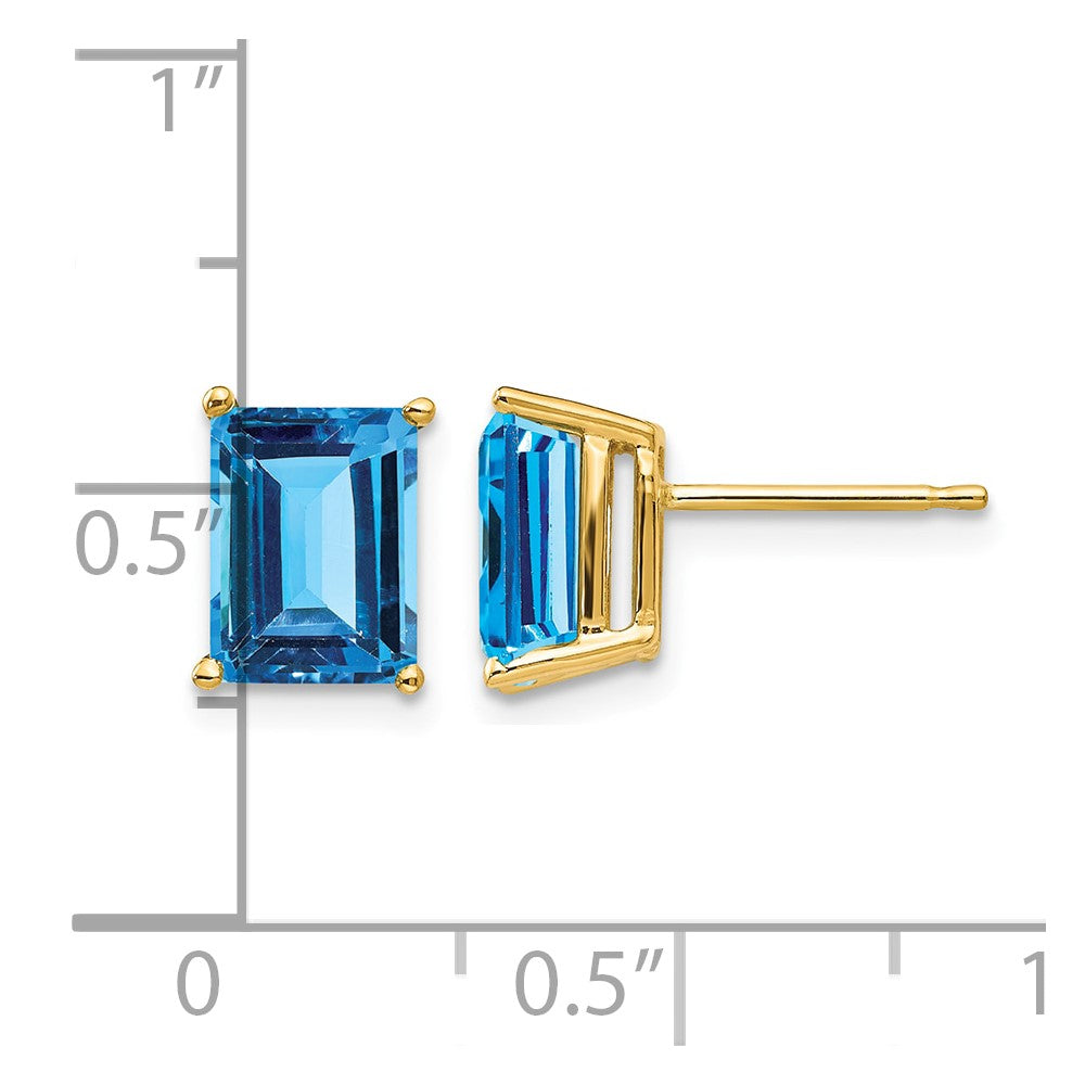 14k 8x6mm Emerald Cut Blue Topaz Earrings