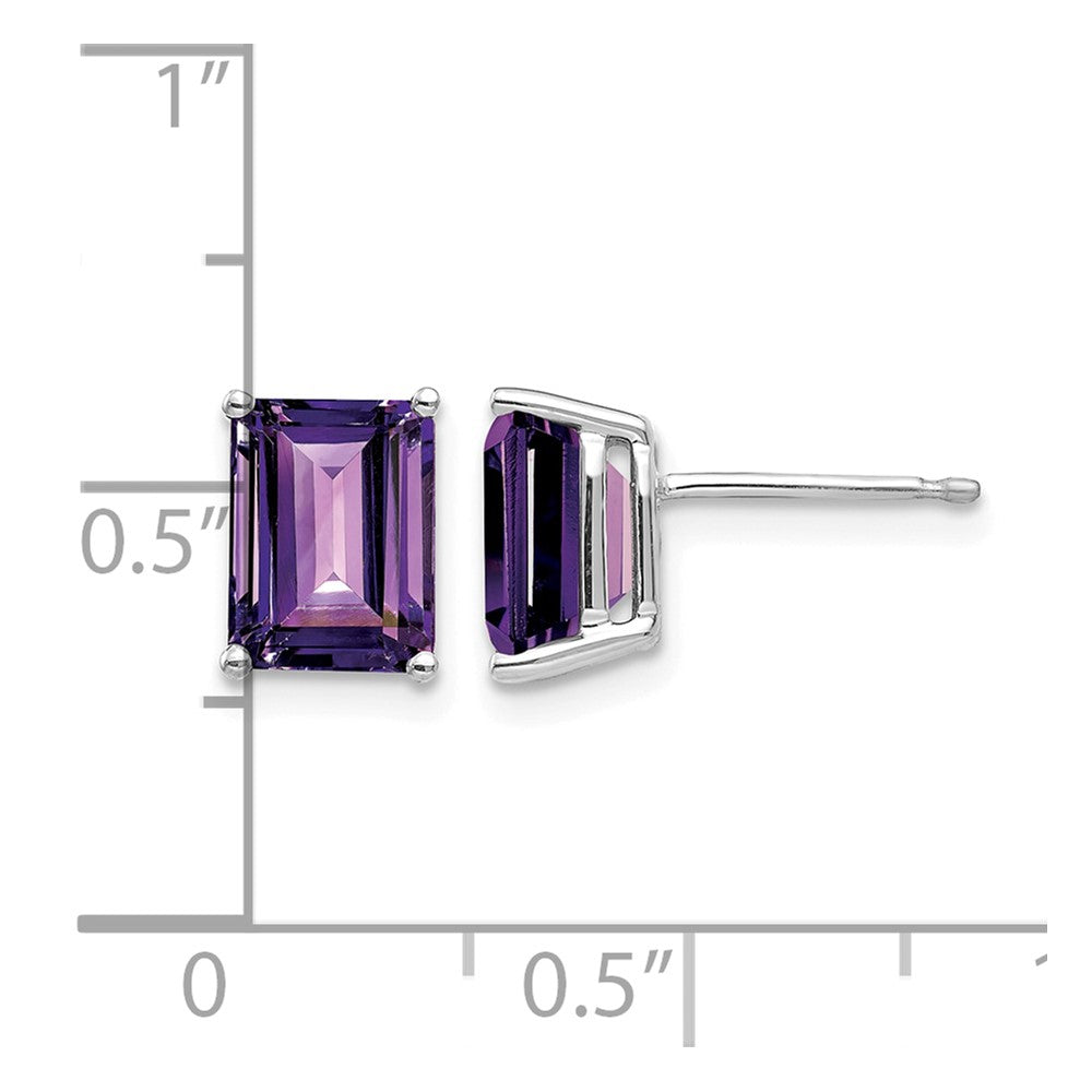 14k White Gold 8x6mm Emerald Cut Amethyst Earrings