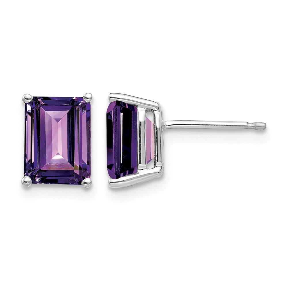 14k White Gold 8x6mm Emerald Cut Amethyst Earrings