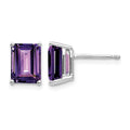 14k White Gold 8x6mm Emerald Cut Amethyst Earrings