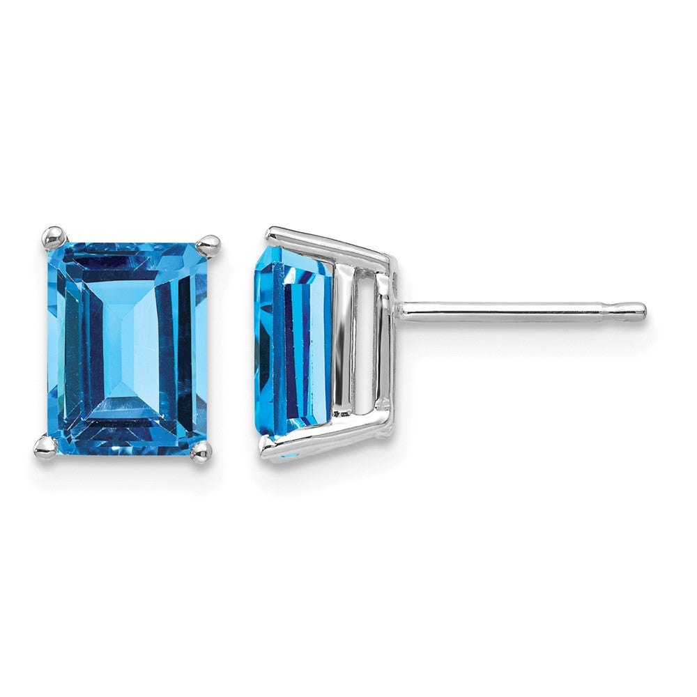 14k White Gold 8x6mm Emerald Cut Blue Topaz Earrings