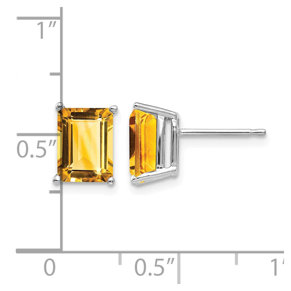 14k White Gold 8x6mm Emerald Cut Citrine Earrings