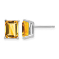 14k White Gold 8x6mm Emerald Cut Citrine Earrings