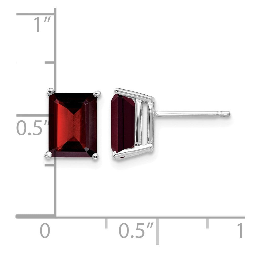14k White Gold 8x6mm Emerald Cut Garnet earring