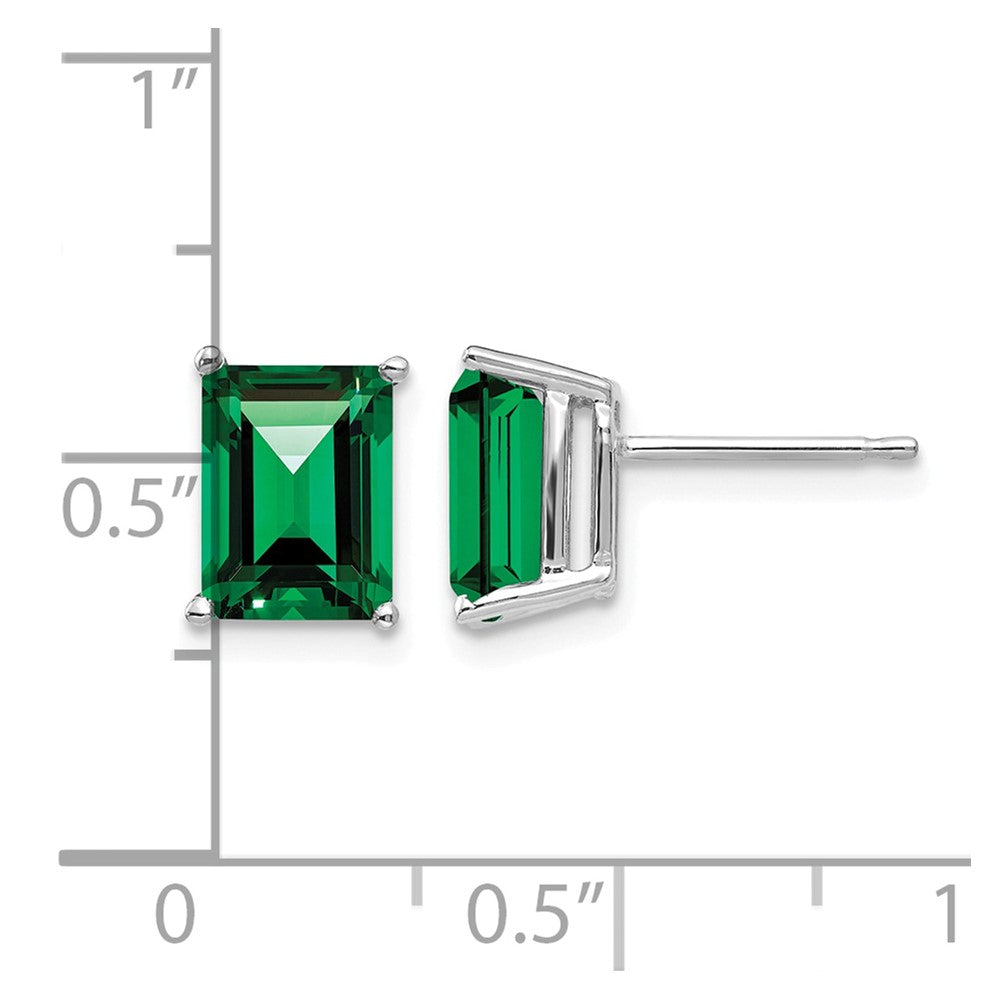 14k White Gold Mount St. Helens 8x6 Emerald Stud Earrings