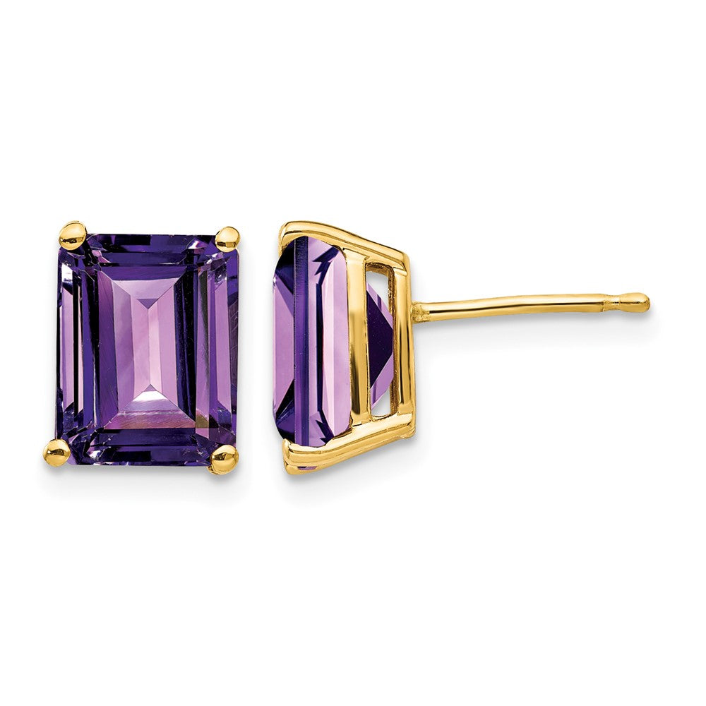 14k 9x7mm Emerald Cut Amethyst Earrings