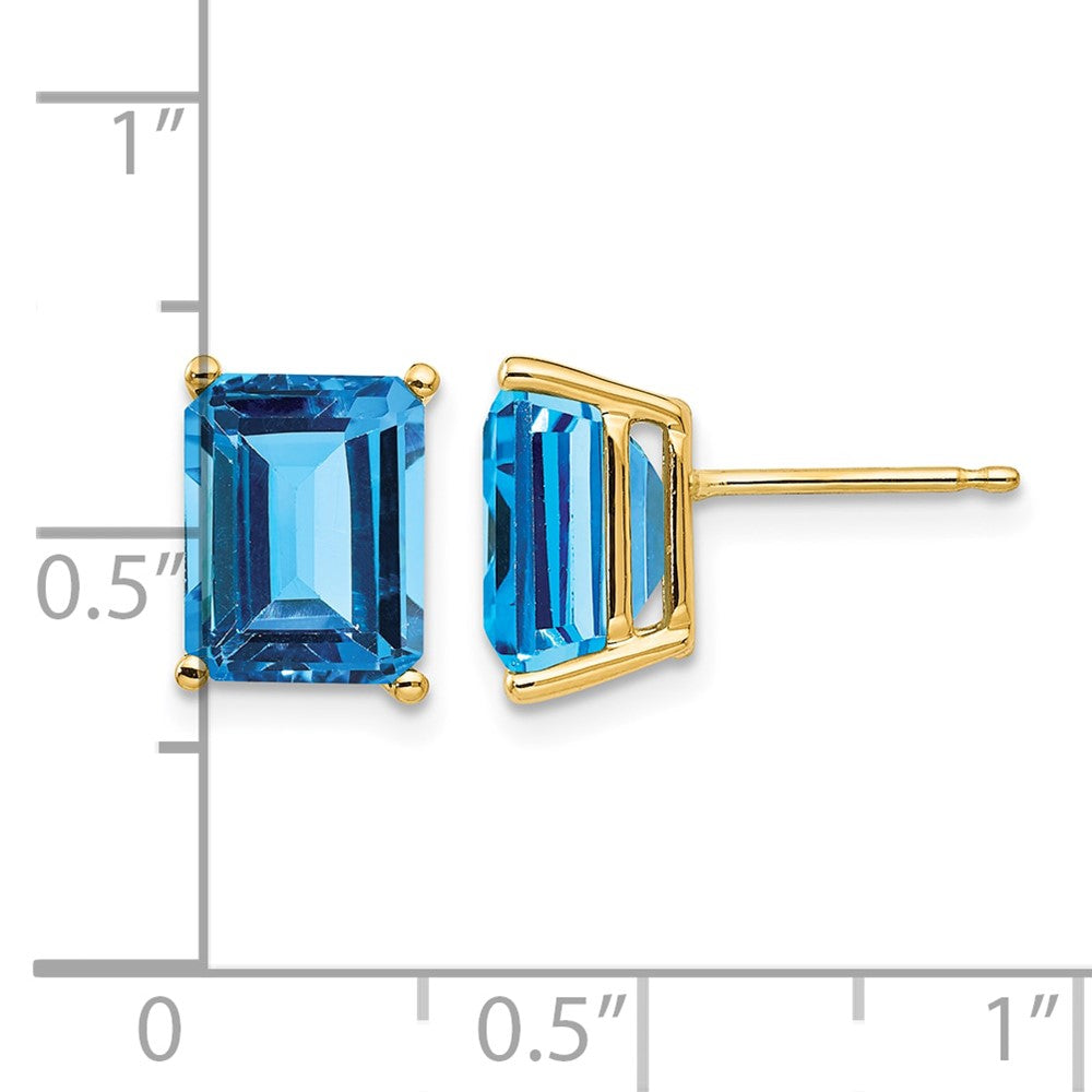 14k 9x7mm Emerald Cut Blue Topaz Earrings