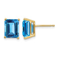 14k 9x7mm Emerald Cut Blue Topaz Earrings