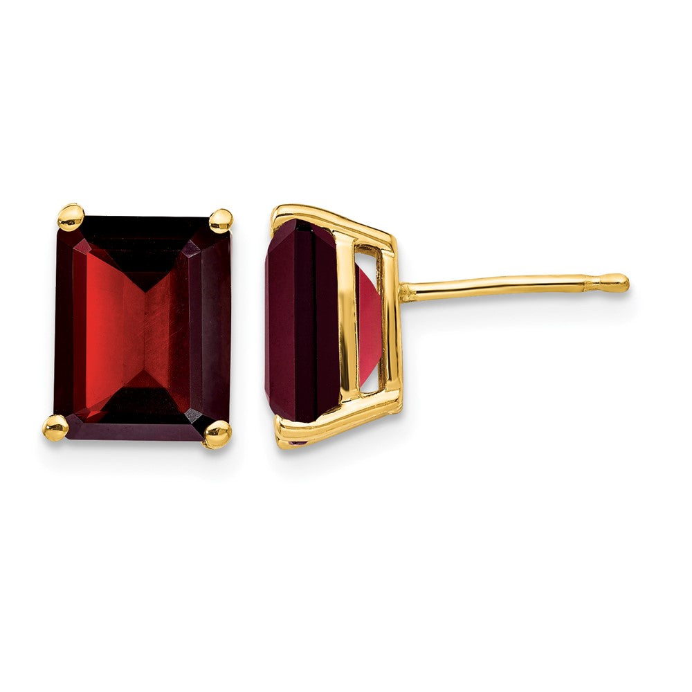 14k 9x7mm Emerald Cut Garnet Earrings