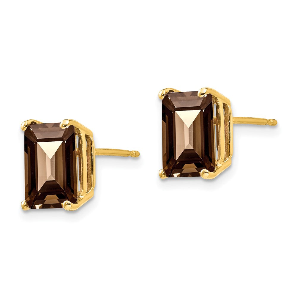 14k 9x7 Emerald Smoky Quartz Earrings