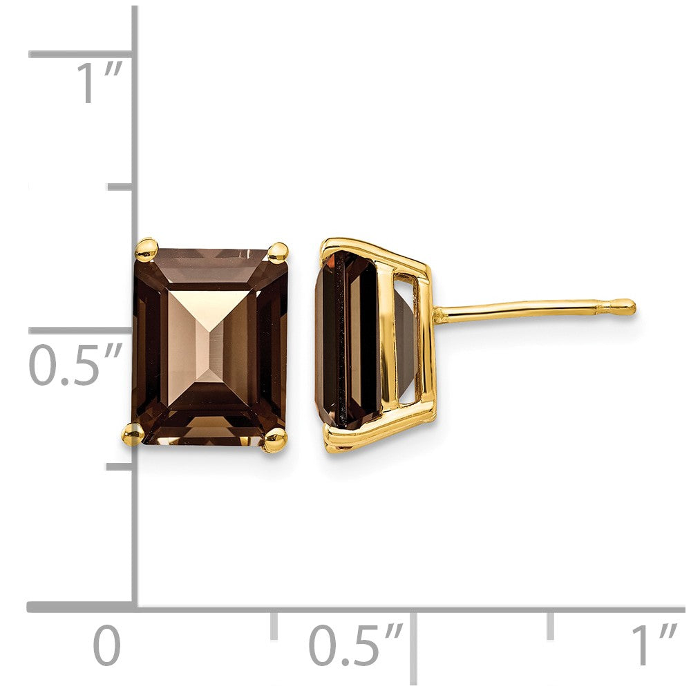 14k 9x7 Emerald Smoky Quartz Earrings