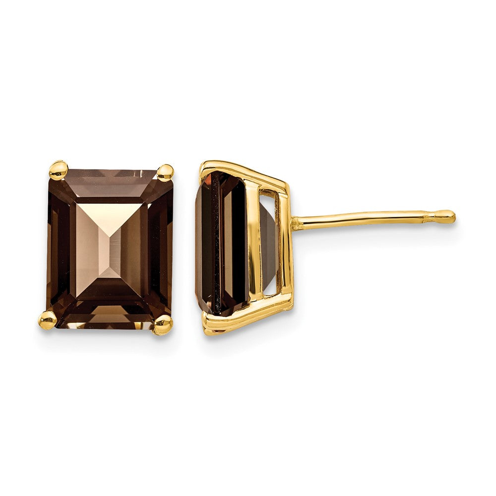 14k 9x7 Emerald Smoky Quartz Earrings