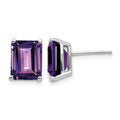 14k White Gold 9x7mm Emerald Cut Amethyst Earrings